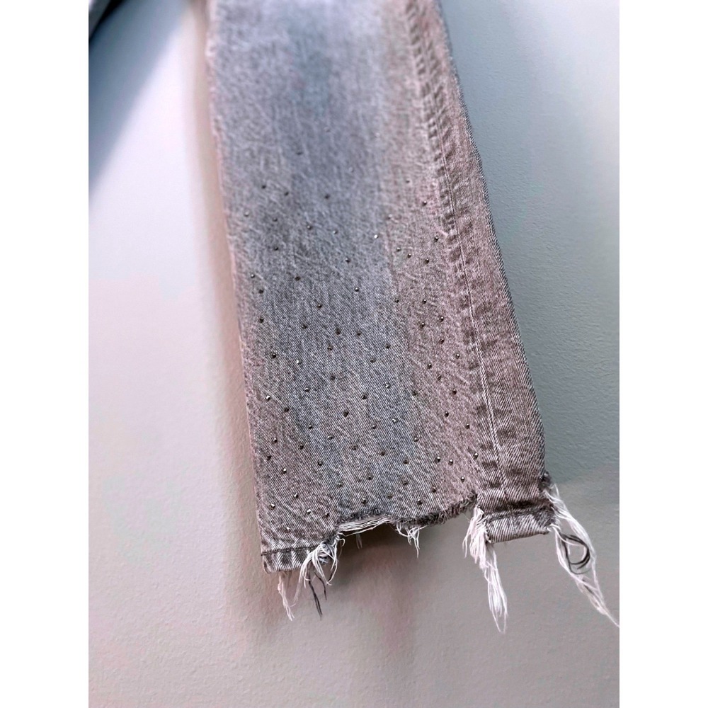AE Rhinestoned Super High-Waist Baggy-Straight Glacier Gray Raw Hem Strigid Jean - Picture 9 of 16